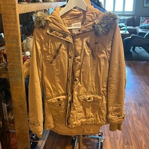 Mustard jacket with faux fur detail